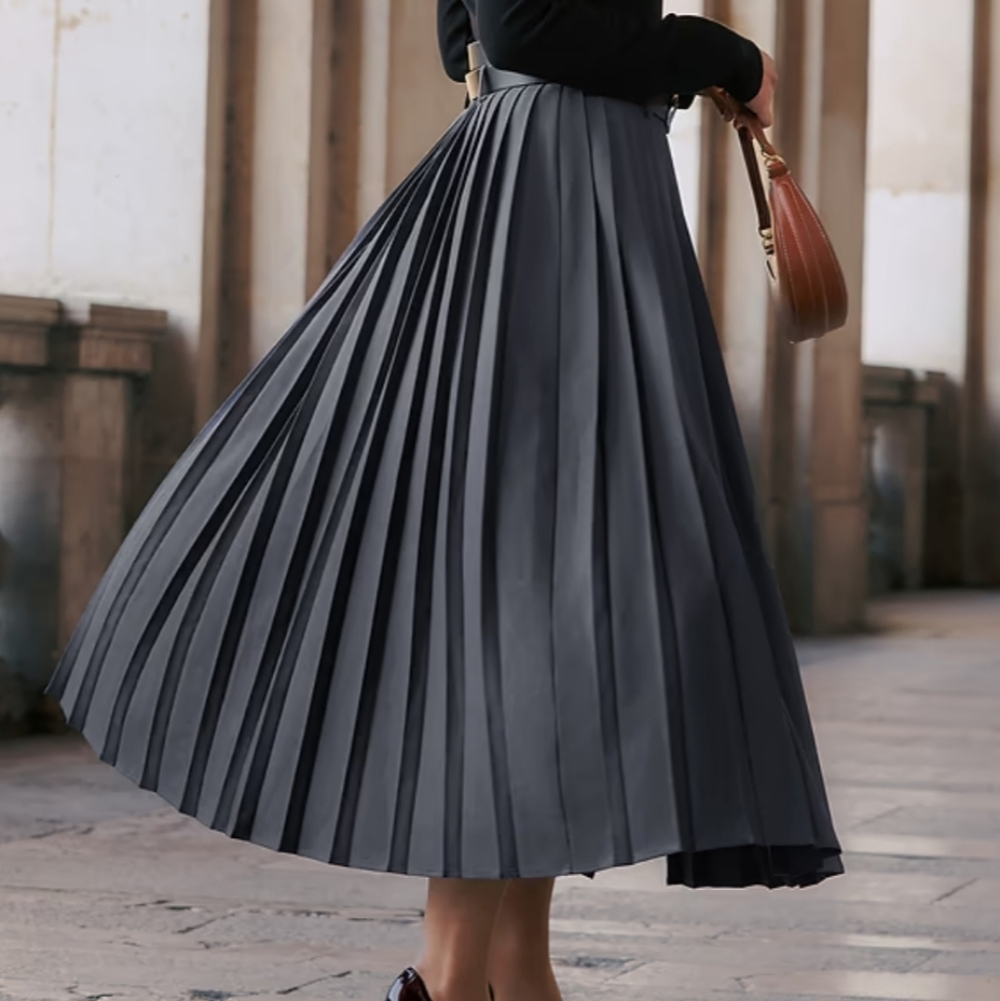 J. Crew Pleated Midi Skirt in Charcoal Gray